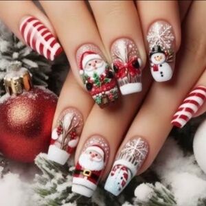 48 Pcs Christmas Press On Nails Medium-Length with Various Christmas Designs